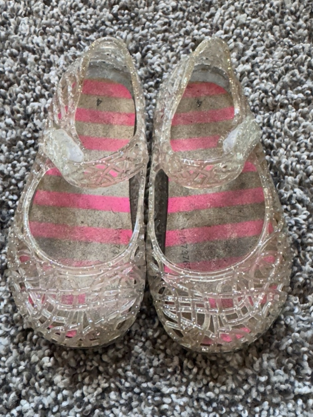 Kids Clear Glitter Jelly Mary Jane Shoes with Pink Stripe Insole